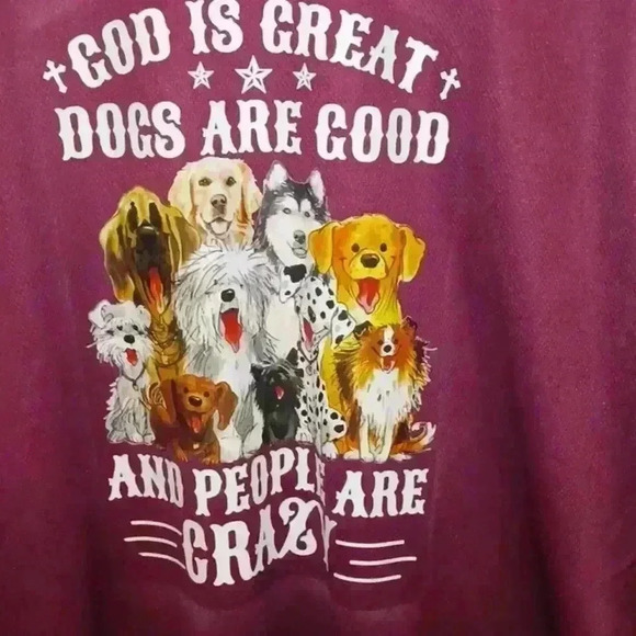 NWOT Handmade "Dogs Are Good" Maroon Short Sleeve Unisex Tee - Size L - Picture 2 of 4